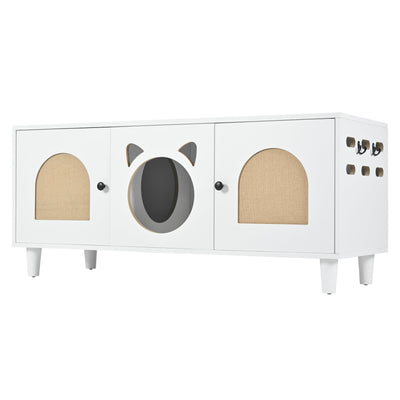 Furniture Style Cat Cabinet Cream White Cat Litter Box with Sisal Scratching Door MDF