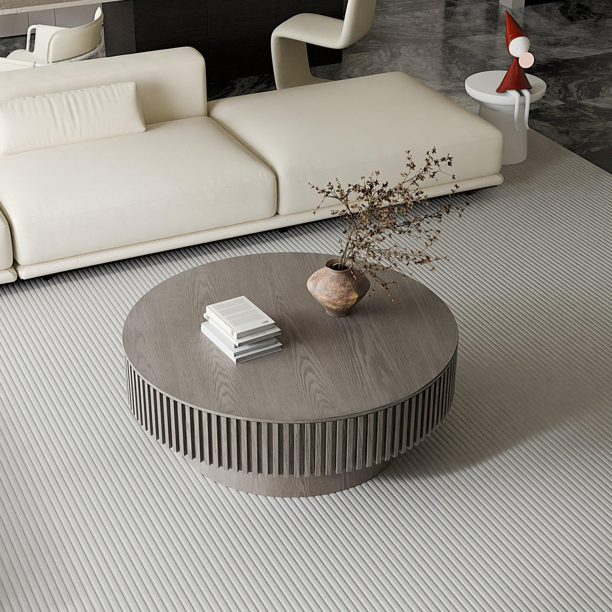 Modern Gray Round Mushroom Coffee Table with Hidden Storage