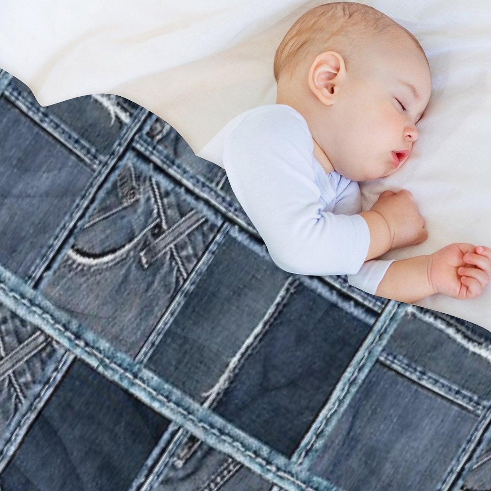 Blue Jeans Denim Patchwork Throw Blanket