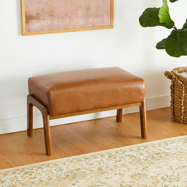 Leatherette Padded Ottoman Footrest Yellowish Brown