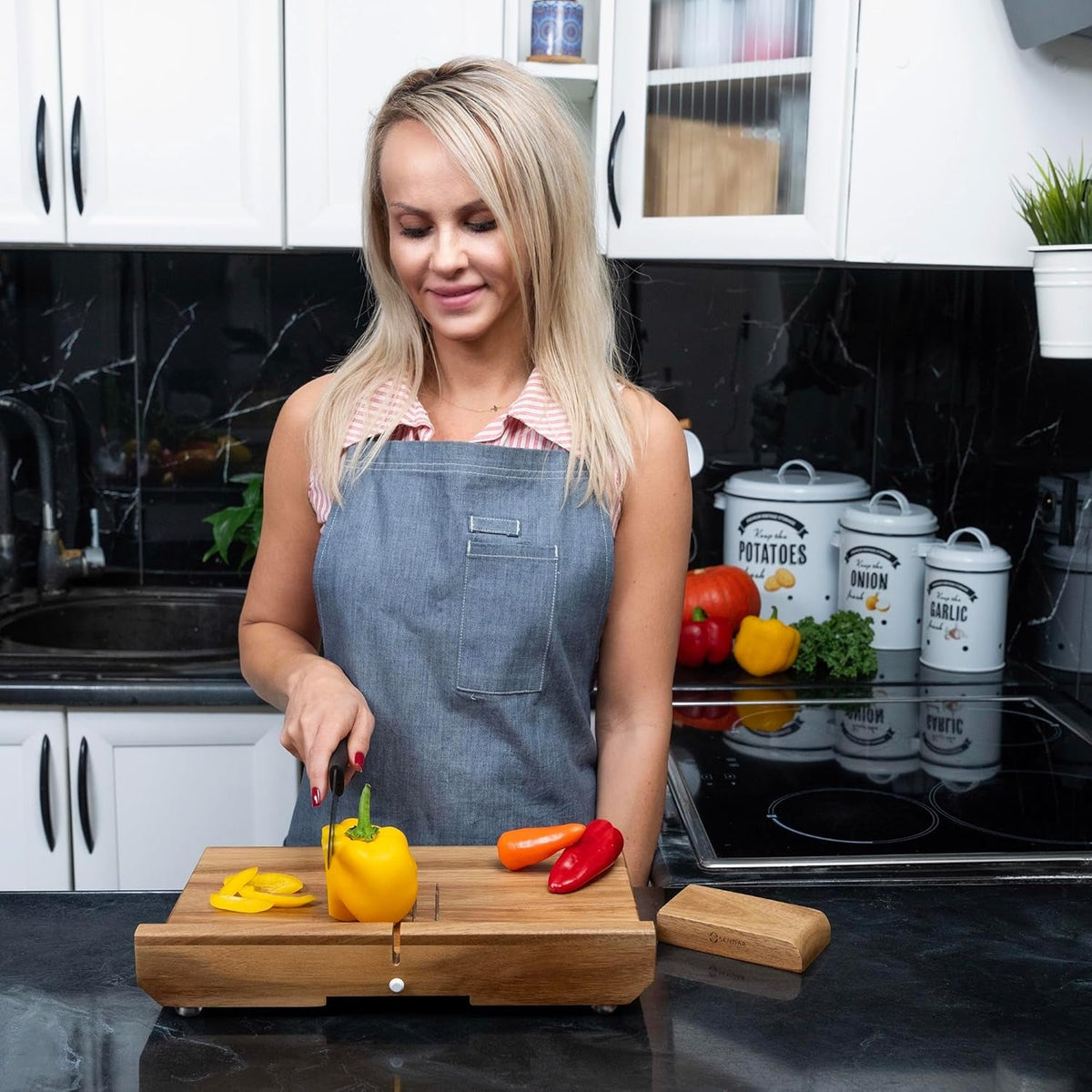 Adaptive One-Handed Wooden Cutting Board with Spikes & Raised Edge