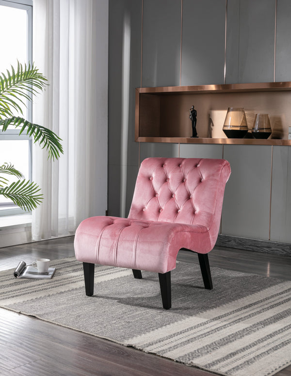 Modern Velvet Armless Accent Chair — Upholstered Button Fabric with Wooden Legs