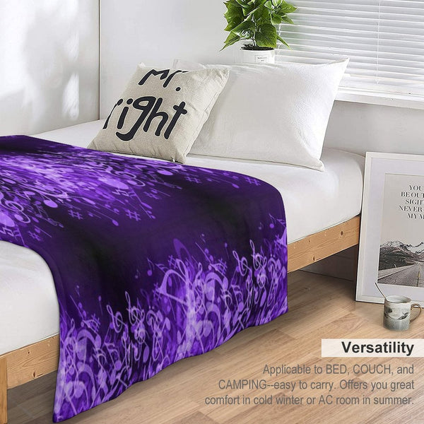 Purple Glow Music Notes Travel-friendly Throw Blanket