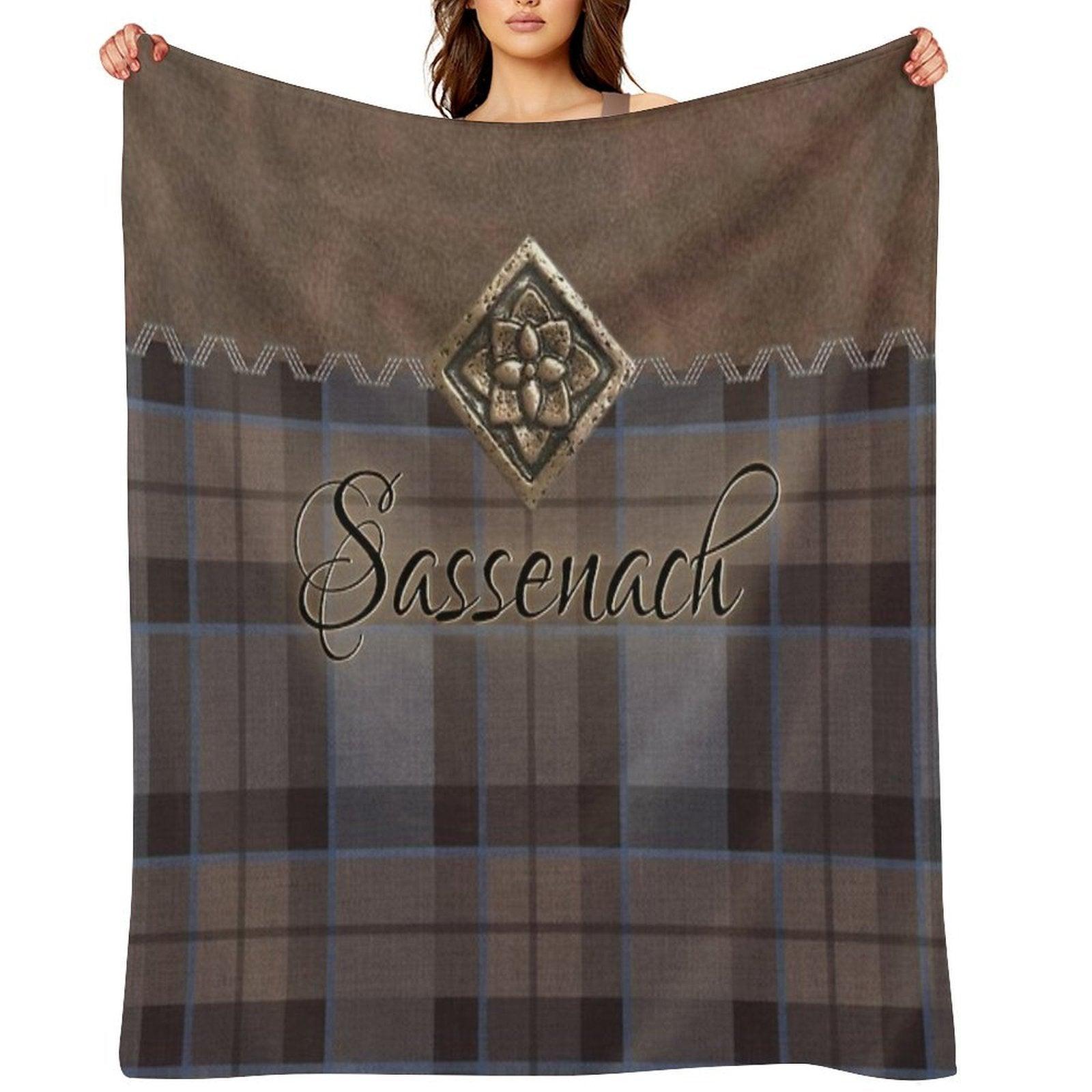 Outlander - Leather And Tartan with Metal Flower Accent Throw Blanket