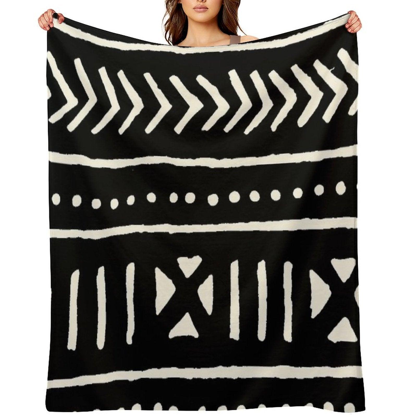 African Mud Cloth Black And White Throw Blanket