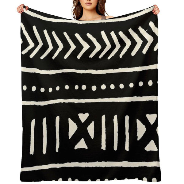African Mud Cloth Black And White Throw Blanket