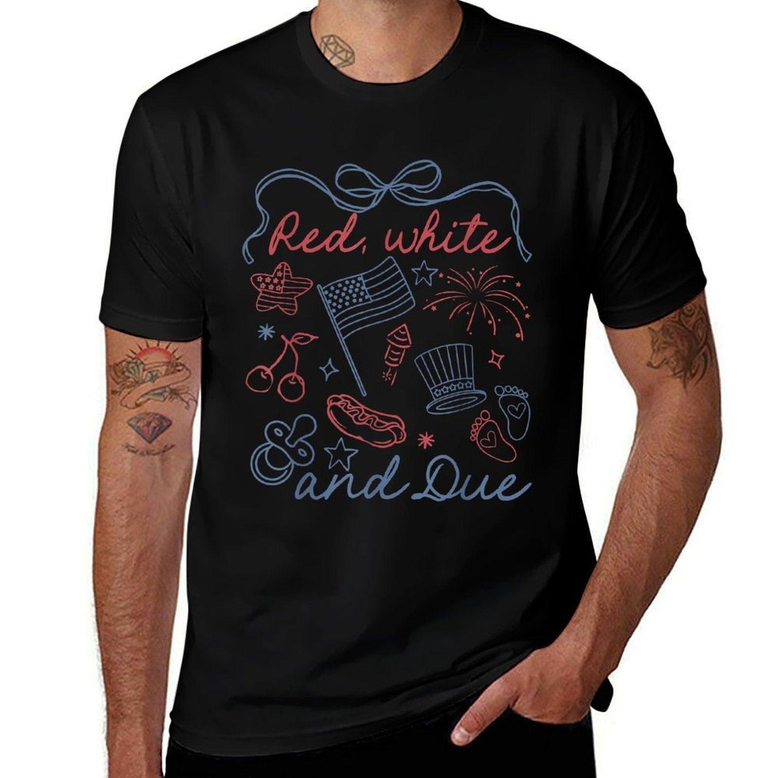 Coquette Bow Red White And Due 4th Of July Pregnancy Reveal  Tagless Design T-Shirt