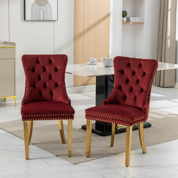 Nikki Collection Modern Tufted Solid Wood Velvet Upholstered Dining Chair with Gold Legs