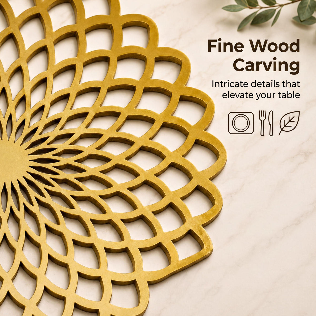 Gold Wooden Trivet - Heat Resistant MDF Wood Carved Placemats for Dining Table