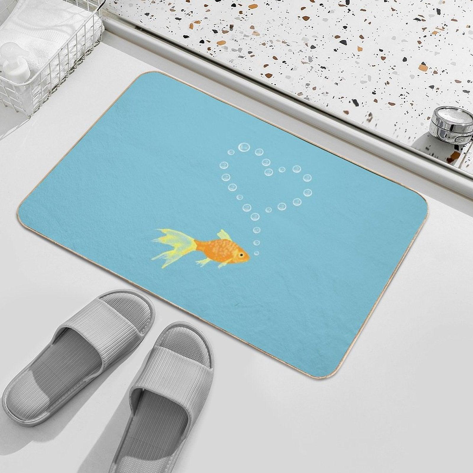 Goldfish Surrounded by Bubble Heart Bath Mat