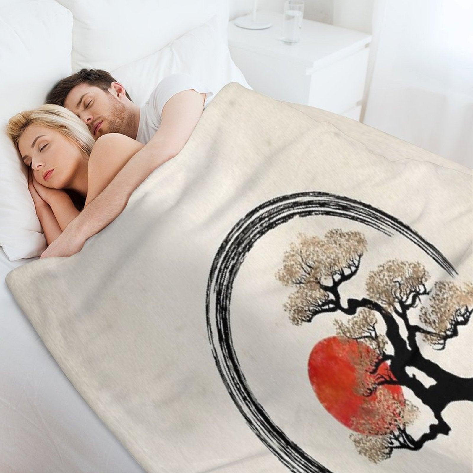Enso Circle And Bonsai Tree on Canvas Throw Blanket