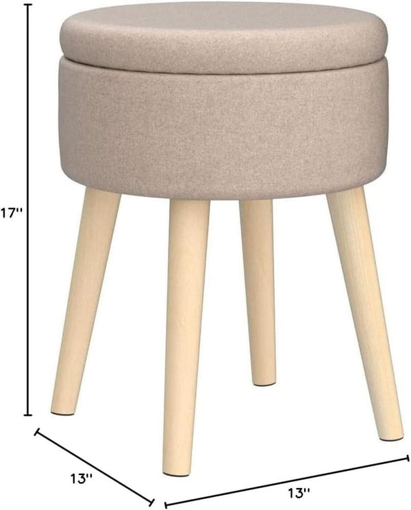 Khaki Linen Storage Velvet Upholstered Ottoman With Tray