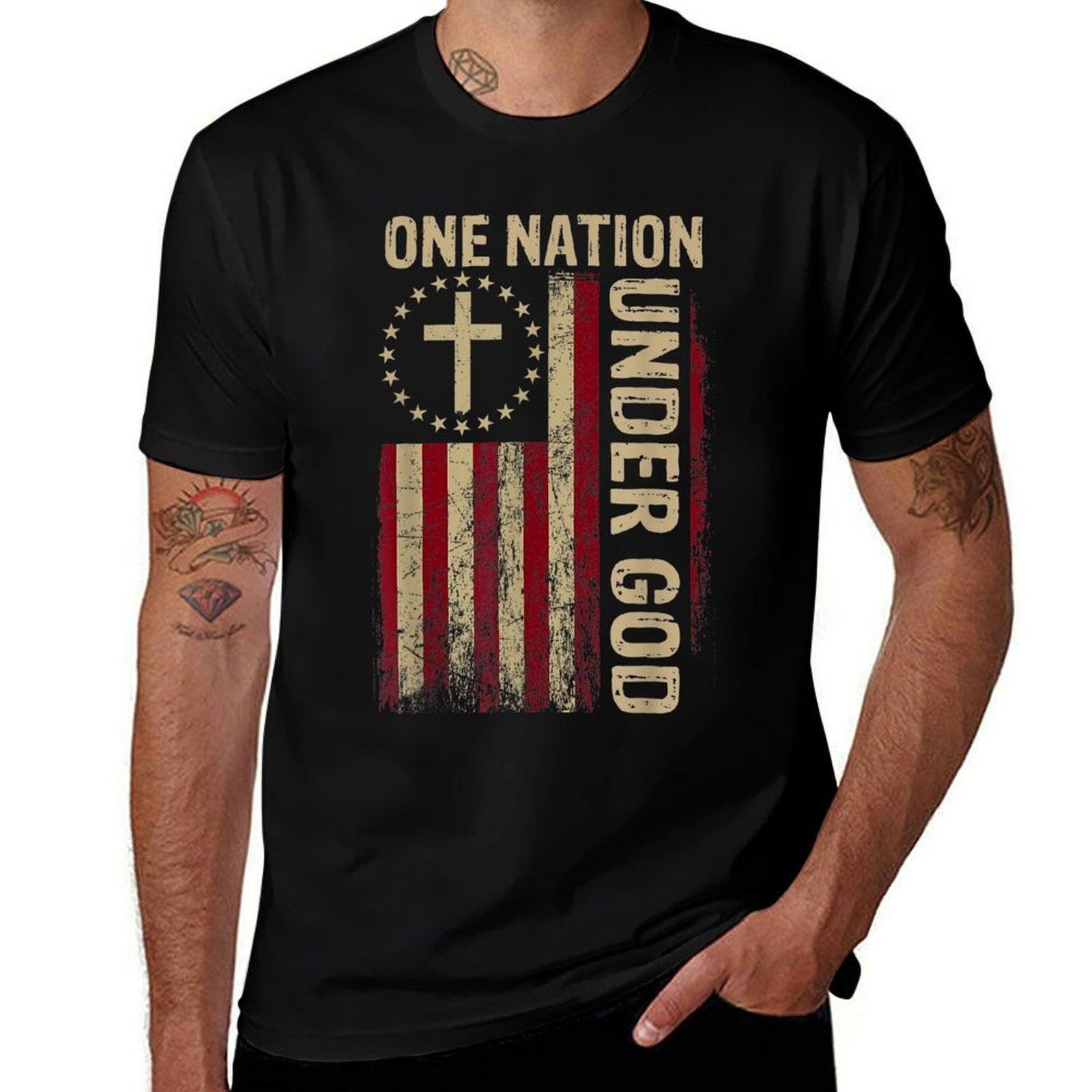 One Nation Under God 4th Of July Patriotic Christian  Slim-fit Cut T-Shirt