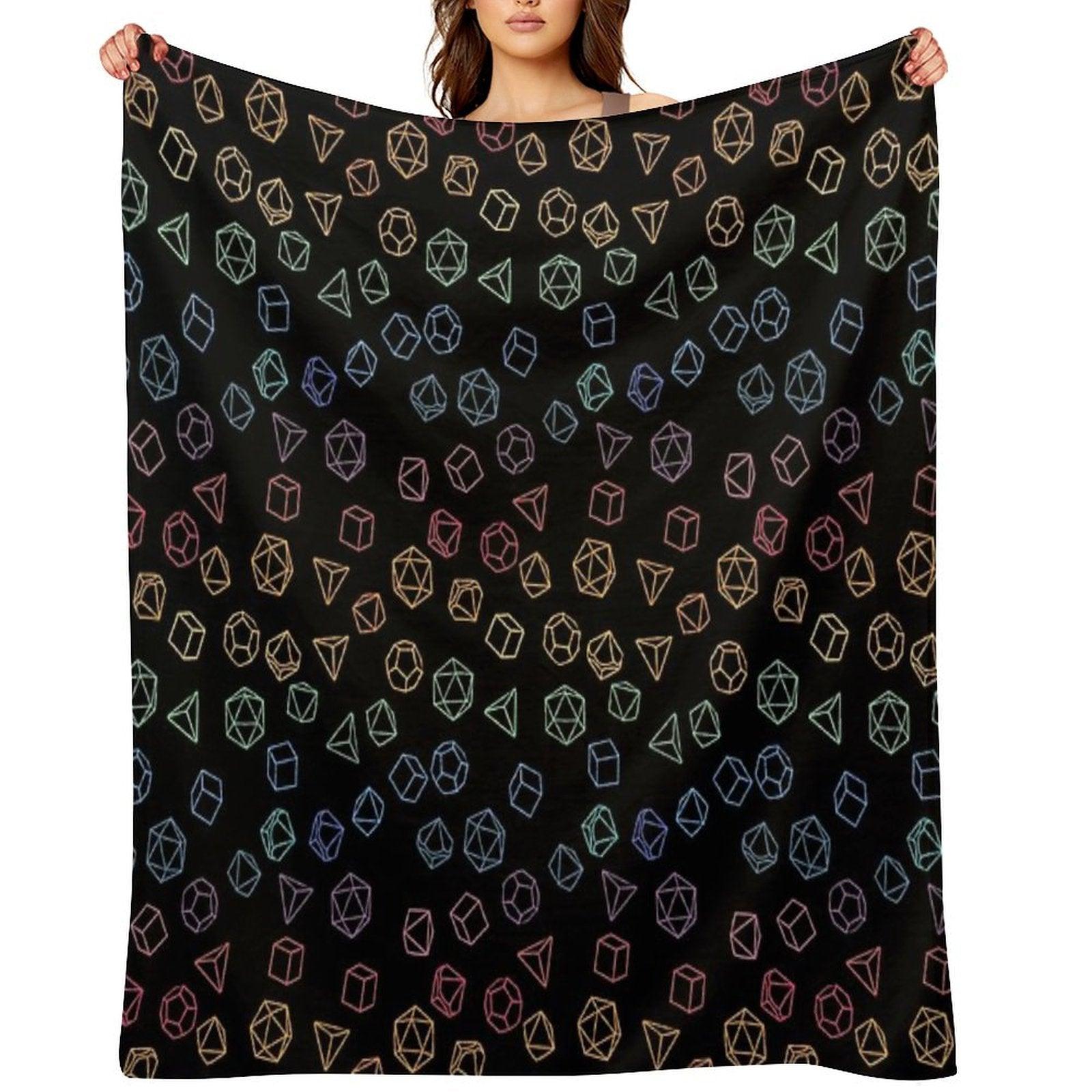 DnD Dice Rainbow on Black Pattern Throw Blanket
