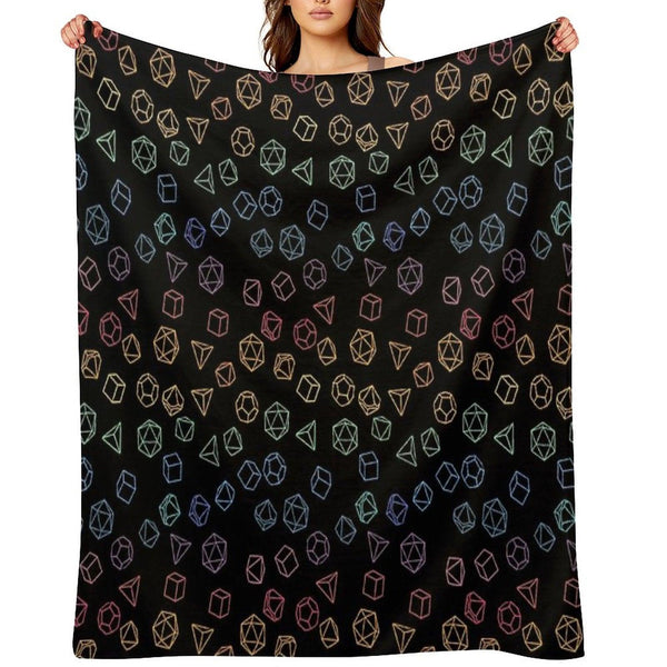 DnD Dice Rainbow on Black Pattern Throw Blanket