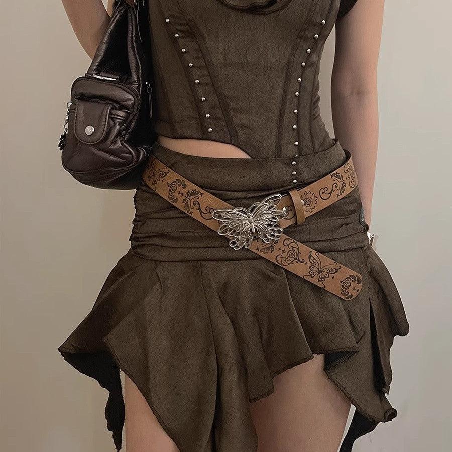 Women's Metal Butterfly Decorative Belt With Skirt And Jeans