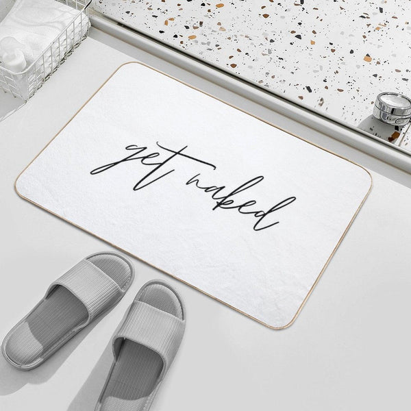 Get Naked Funny Quote Text Black & White Bath Mat