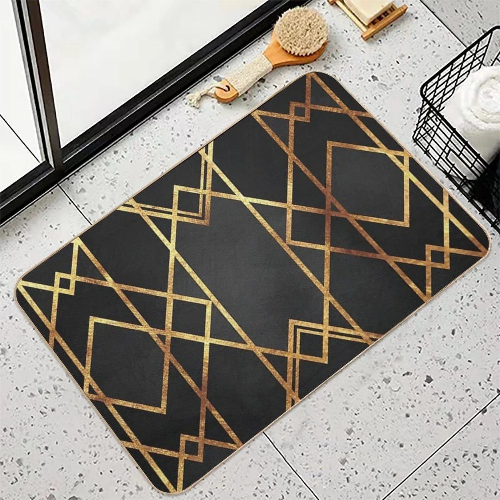Black Gold Geometric Bath Mat