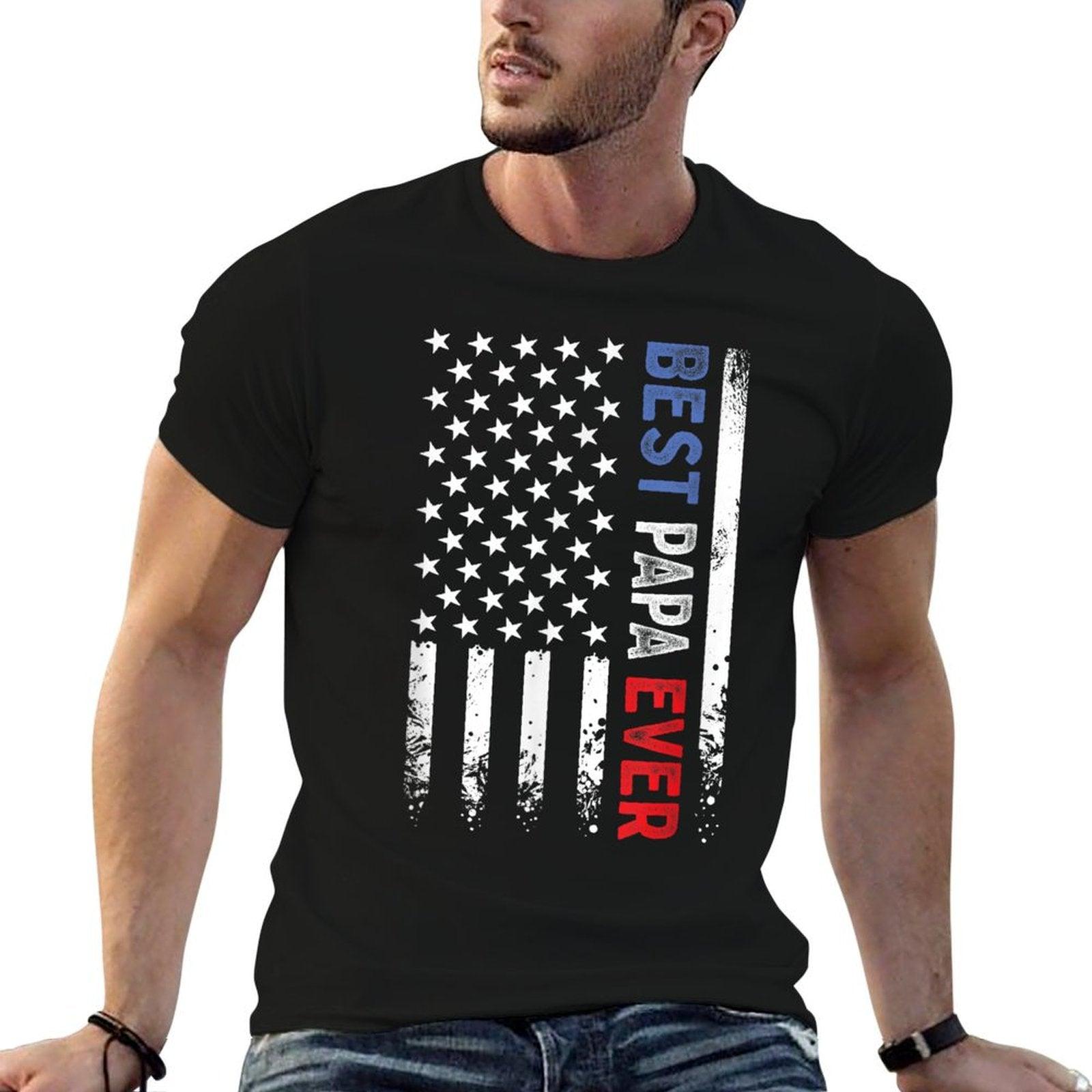Father's Day Best Papa Ever with US American Flag T-Shirt