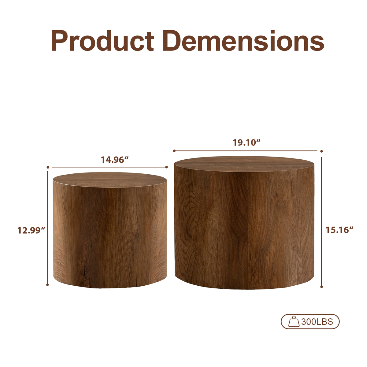 Nesting Coffee Table Set of 2 Round Wooden Coffee Tables
