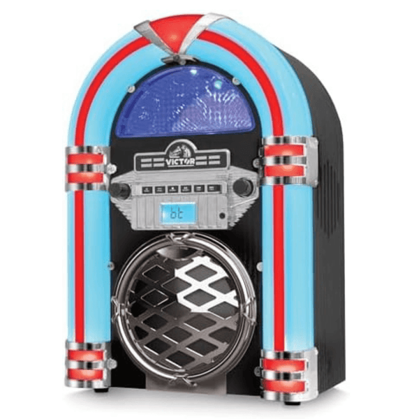 Victor Broadway II Desktop CD Jukebox with Multi-Color LED Lighting and FM Radio