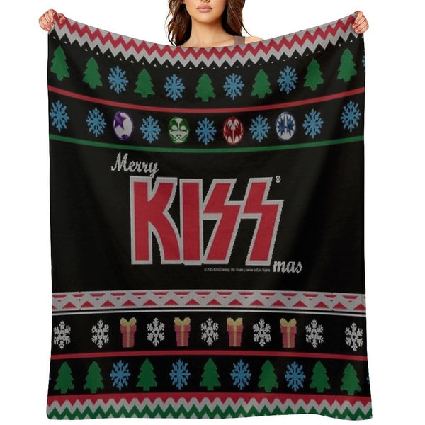 KISS ® The Band - Merry KissMas Ugly Sweater Premium Throw Blanket