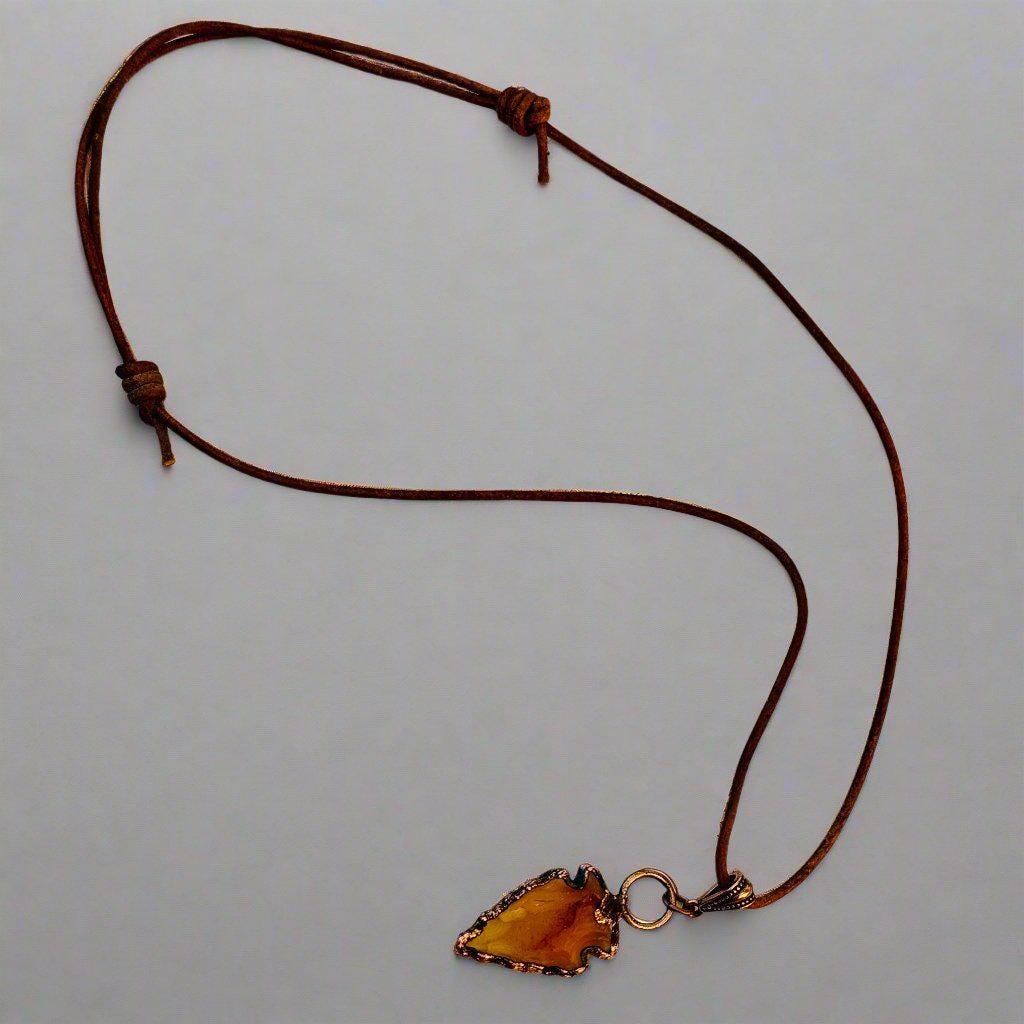 Leather Carnelian Arrowhead Necklace Courageous Spirit | By Blackbird & Sage