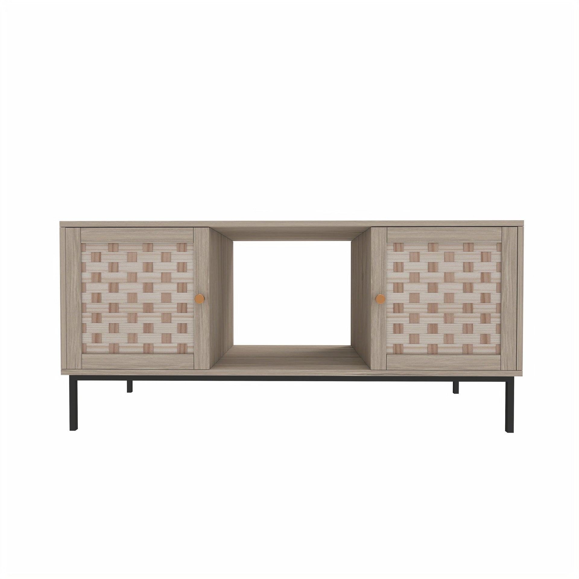 Elegant Veener Weaving Design Coffee Table with 4 Sliding Door BLAKHOM