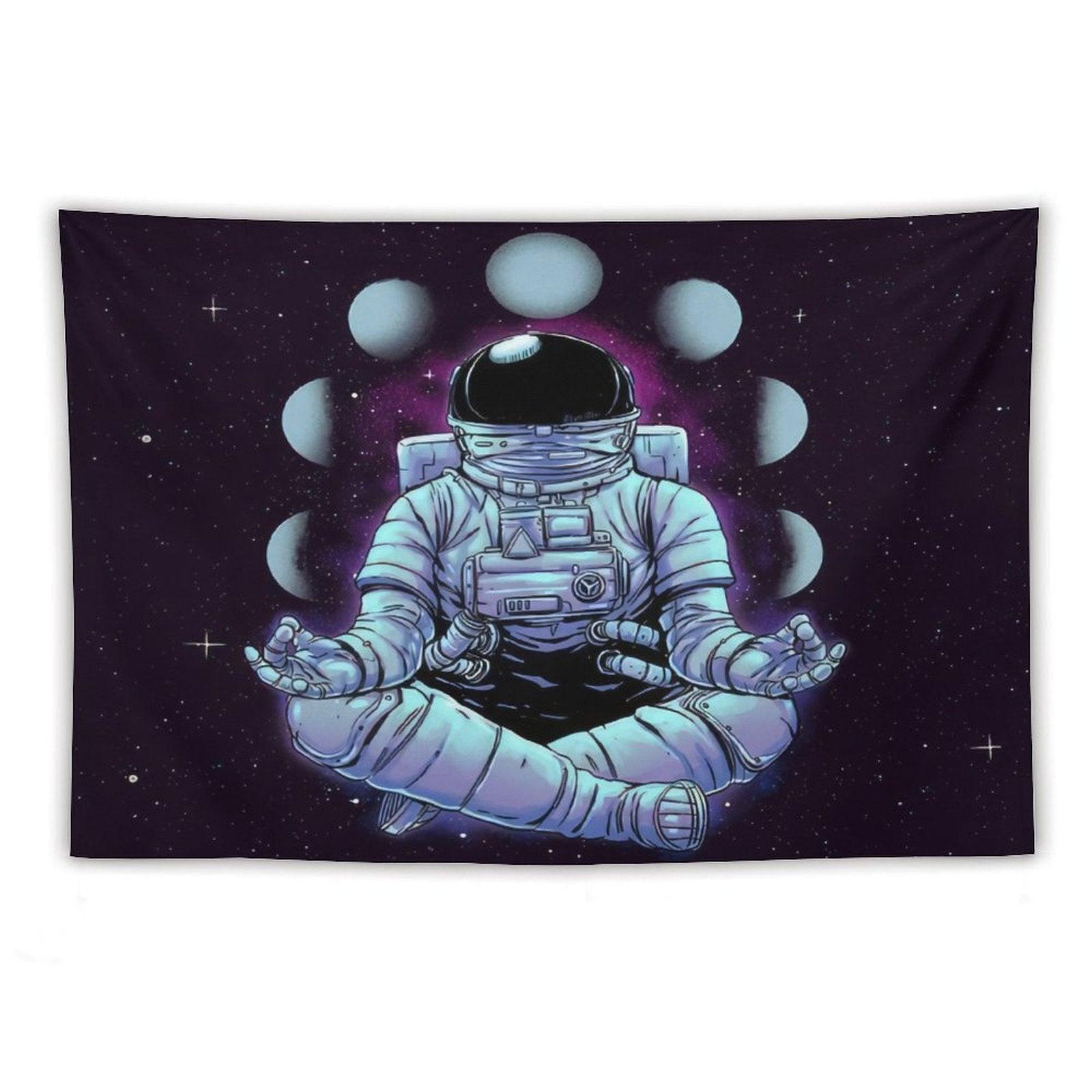 Astronaut Meditation Moon Phases Tapestry