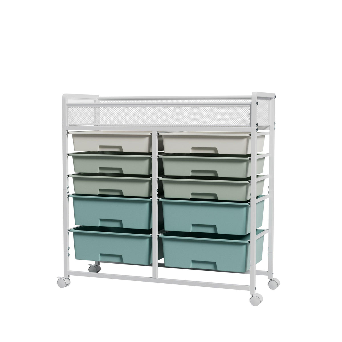 White Large Capacity 2-Row 10-Drawer Rolling Storage Cart