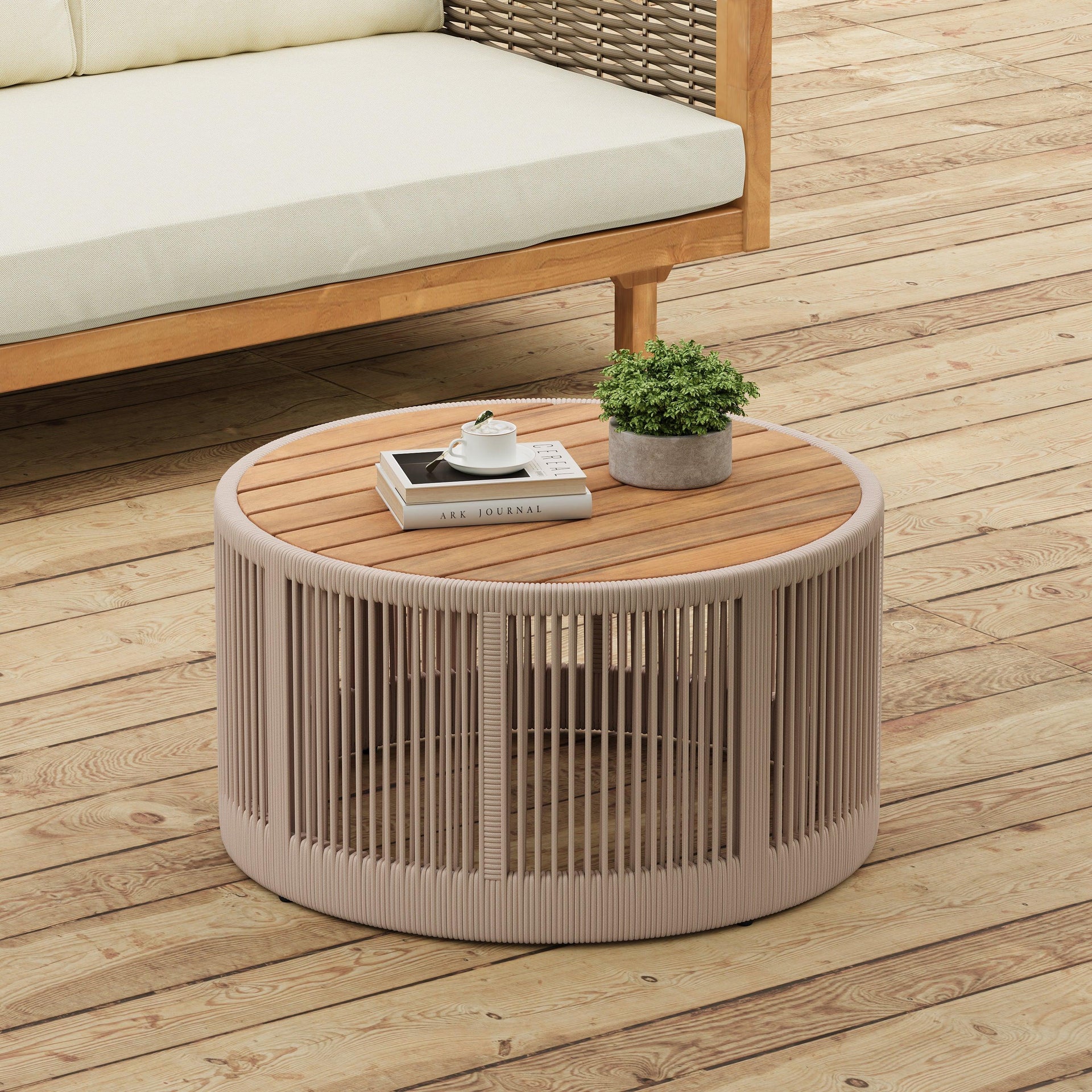 Outdoor Rattan Rope & Acacia Wood Coffee Table