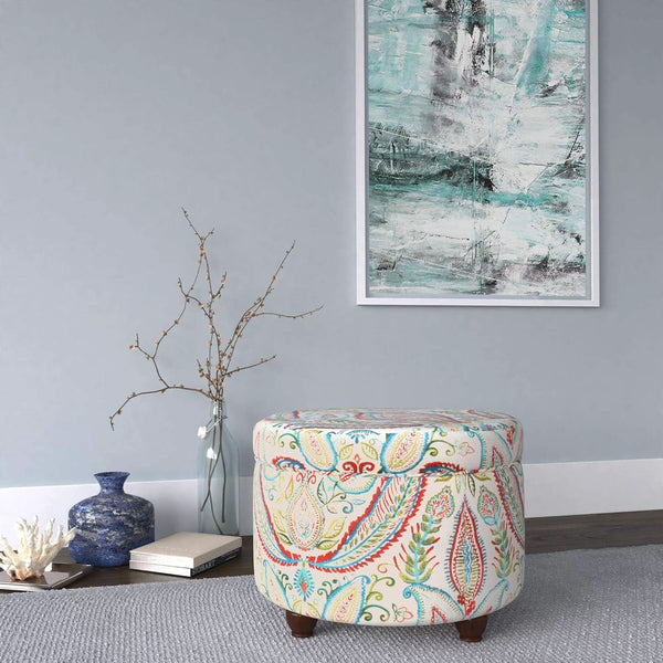 Large Upholstered Round Storage Ottoman Living Room