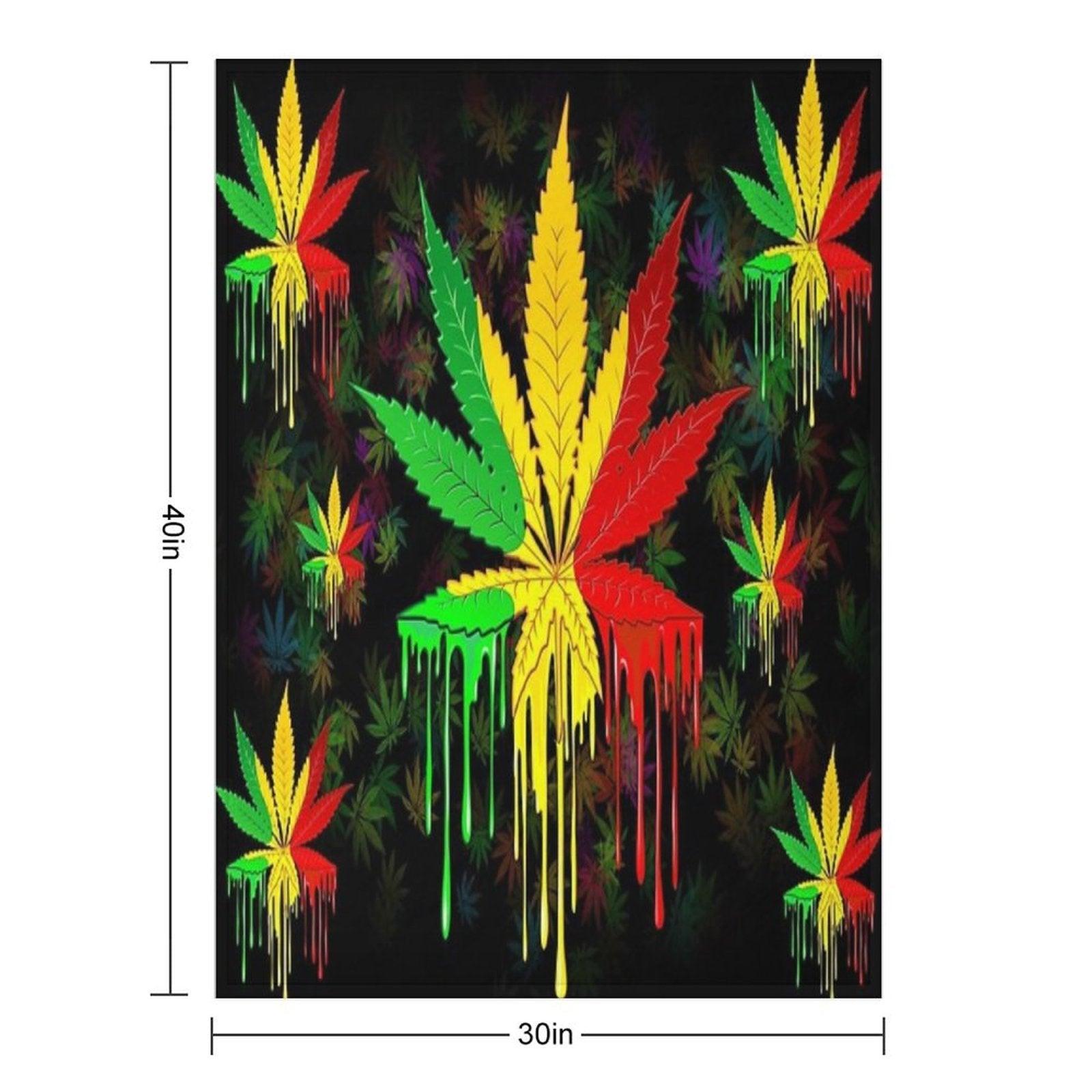 Leaf Rasta Colors Dripping Paint Throw Blanket