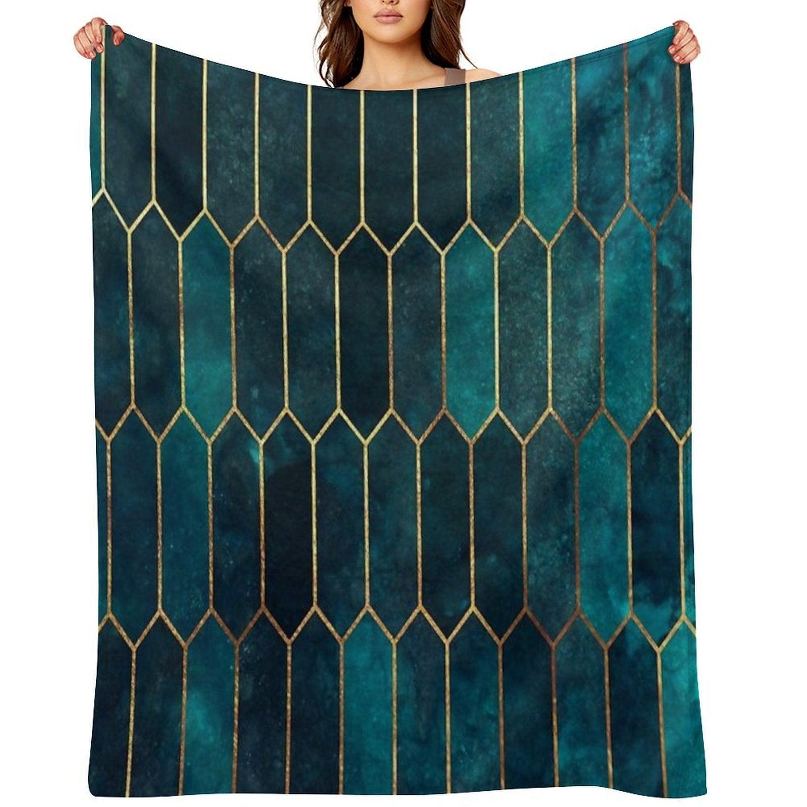 Deep Teal And Blue Gold  Pattern Throw Blanket