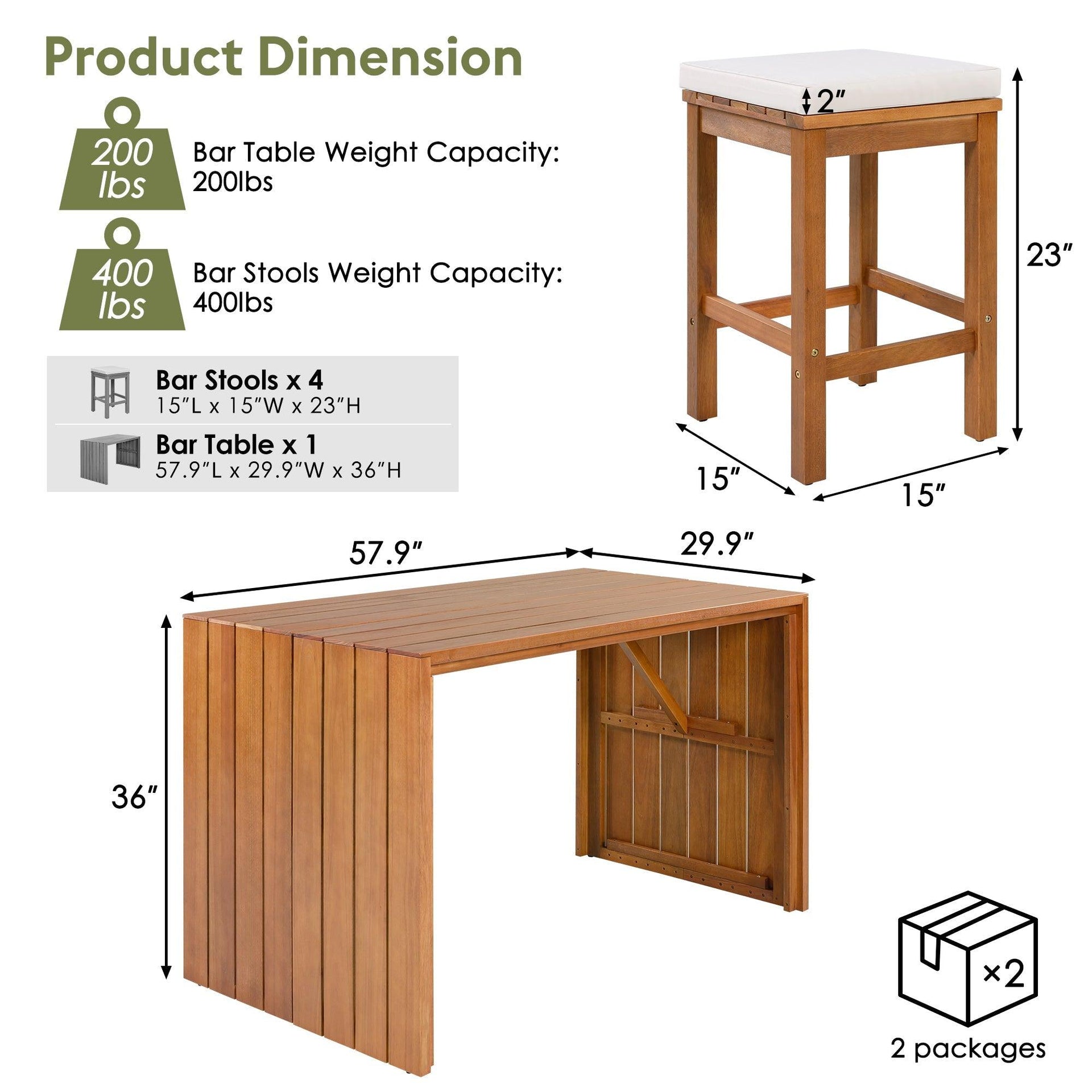 5 Piece Acacia Wood Outdoor Bar Set