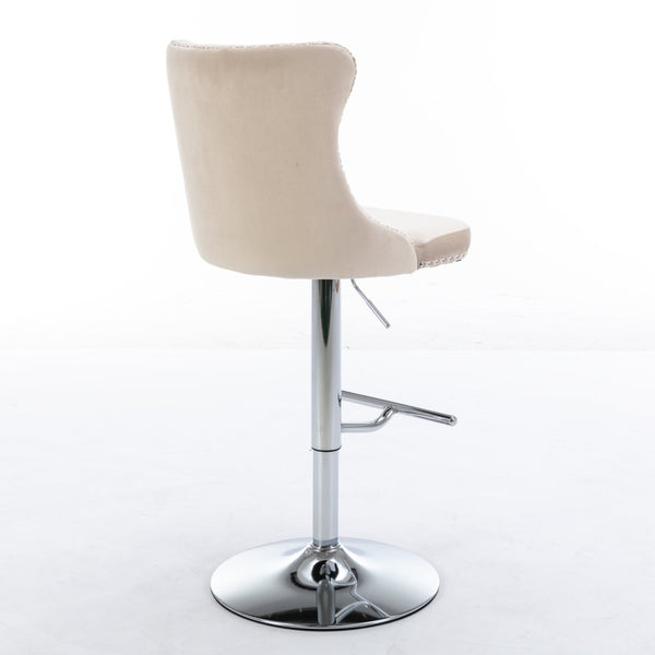 Modern Velvet Swivel Barstools with Adjustable Seat Height and Chrome Base