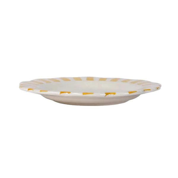 Ceramic Stripe Dinner Plate, Yellow - 10 x 10 x 1.25 Inches