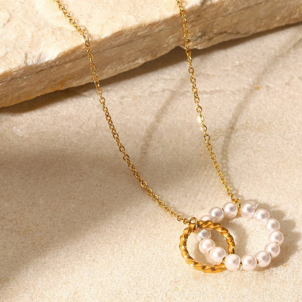 Gold & Pearl Hoop Link Pendant Necklace