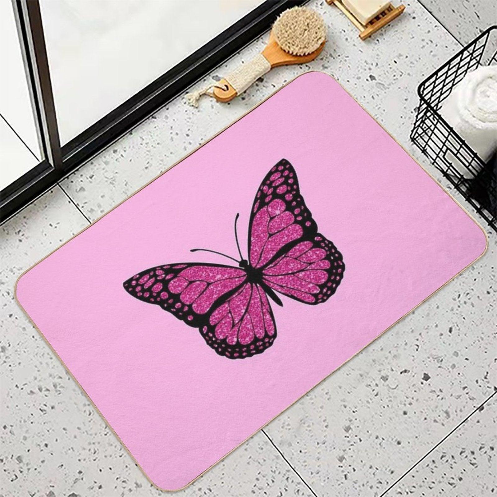 Pink Glitter Butterfly Bath Mat
