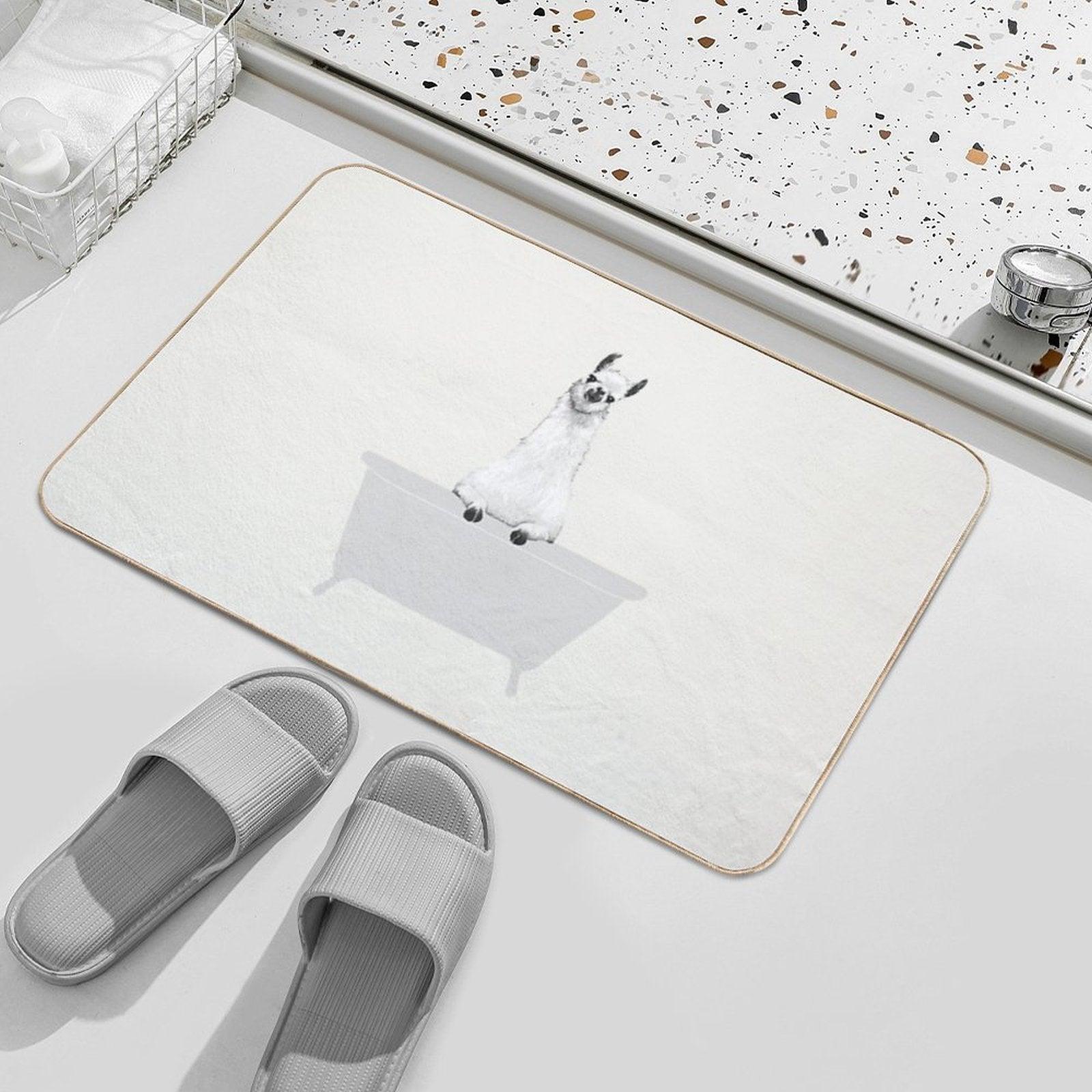 Vintage Llama in Bathtub Bath Mat