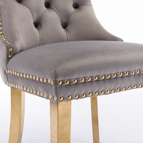 Nikki Collection Modern Tufted Solid Wood Velvet Upholstered Dining Chair with Gold Legs
