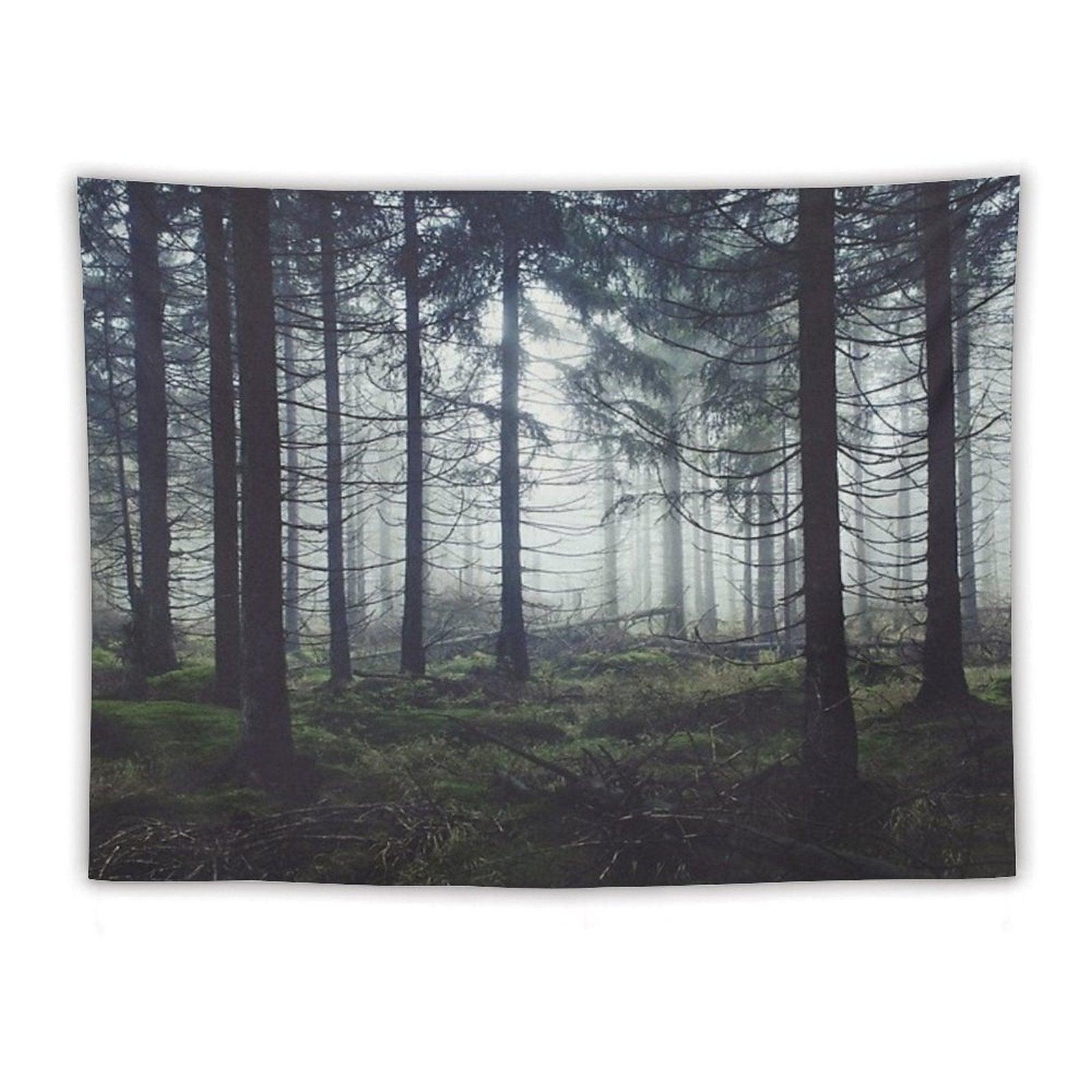 Through The Trees  Nightwalker In Ghostwood Romantasy Foggy Misty Fairytale Forest Covered In Magic Fog Tapestry
