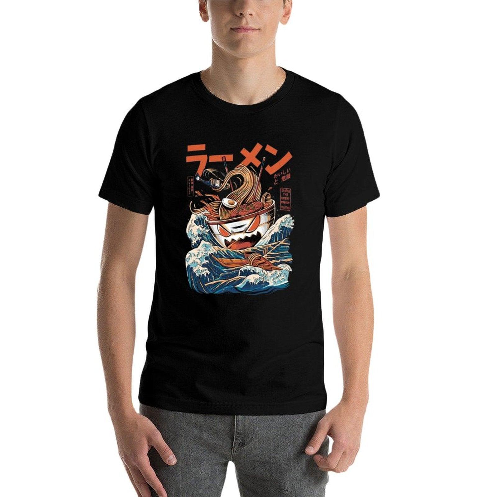 The Black Great Ramen  Rolled Sleeves T-Shirt