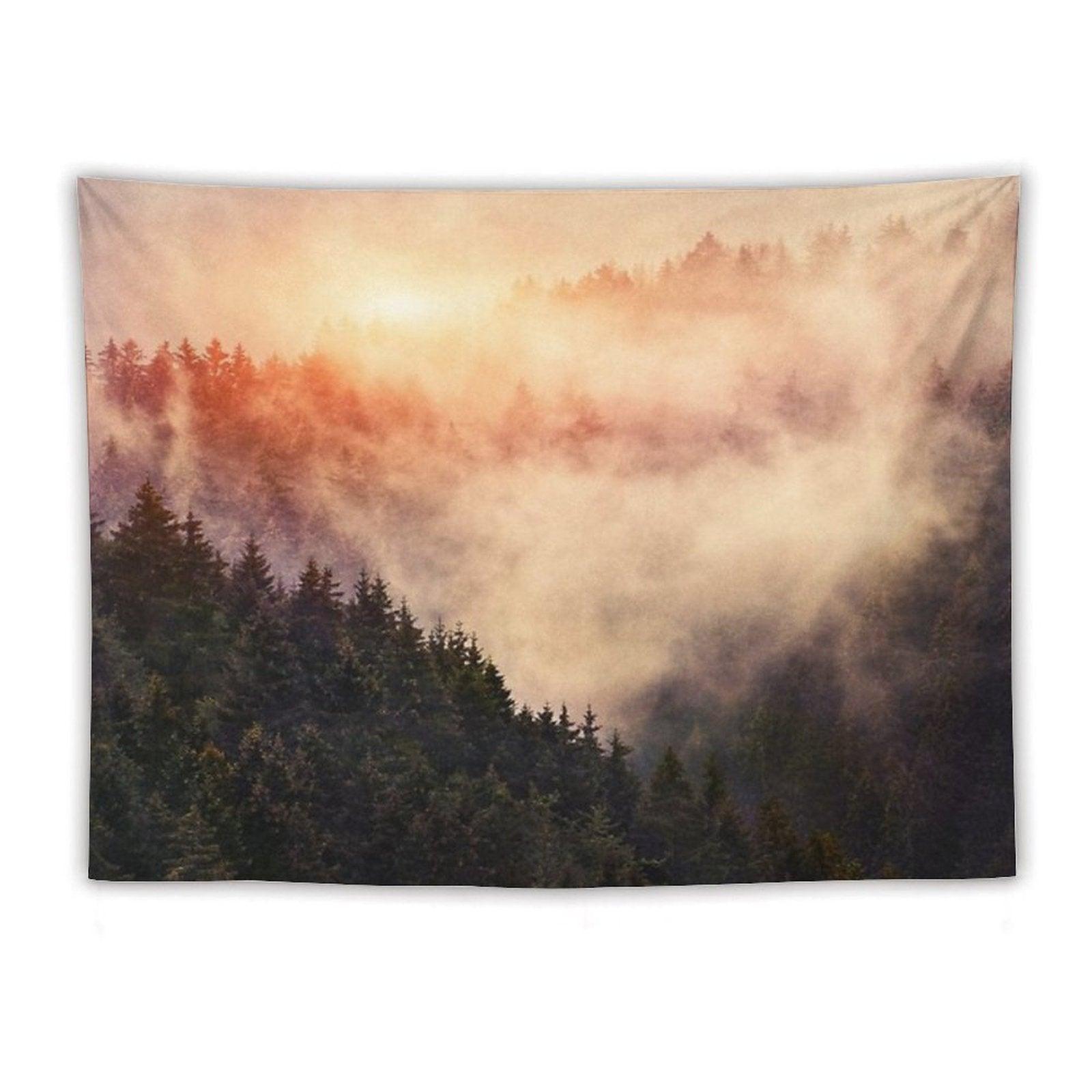 In My Other World  Sunrise In A Romantic Misty Foggy Autumn Fairytale Wilderness Forest With Trees Covered In Fog And Sunlight Tapestry
