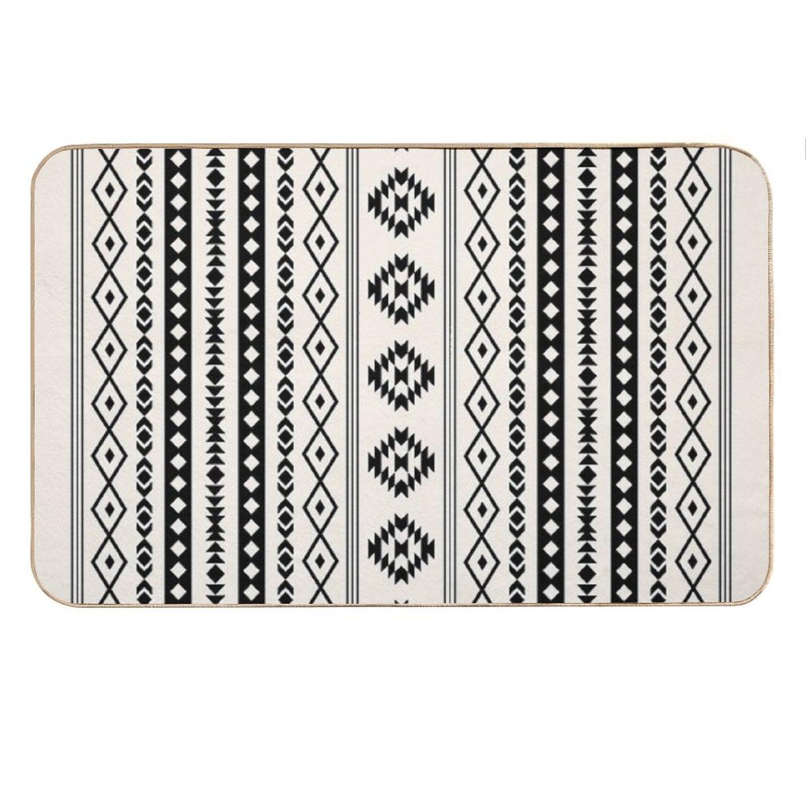 Aztec Black on Cream Mixed Motifs Pattern Bath Mat