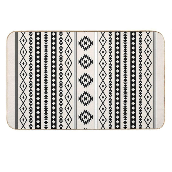 Aztec Black on Cream Mixed Motifs Pattern Bath Mat