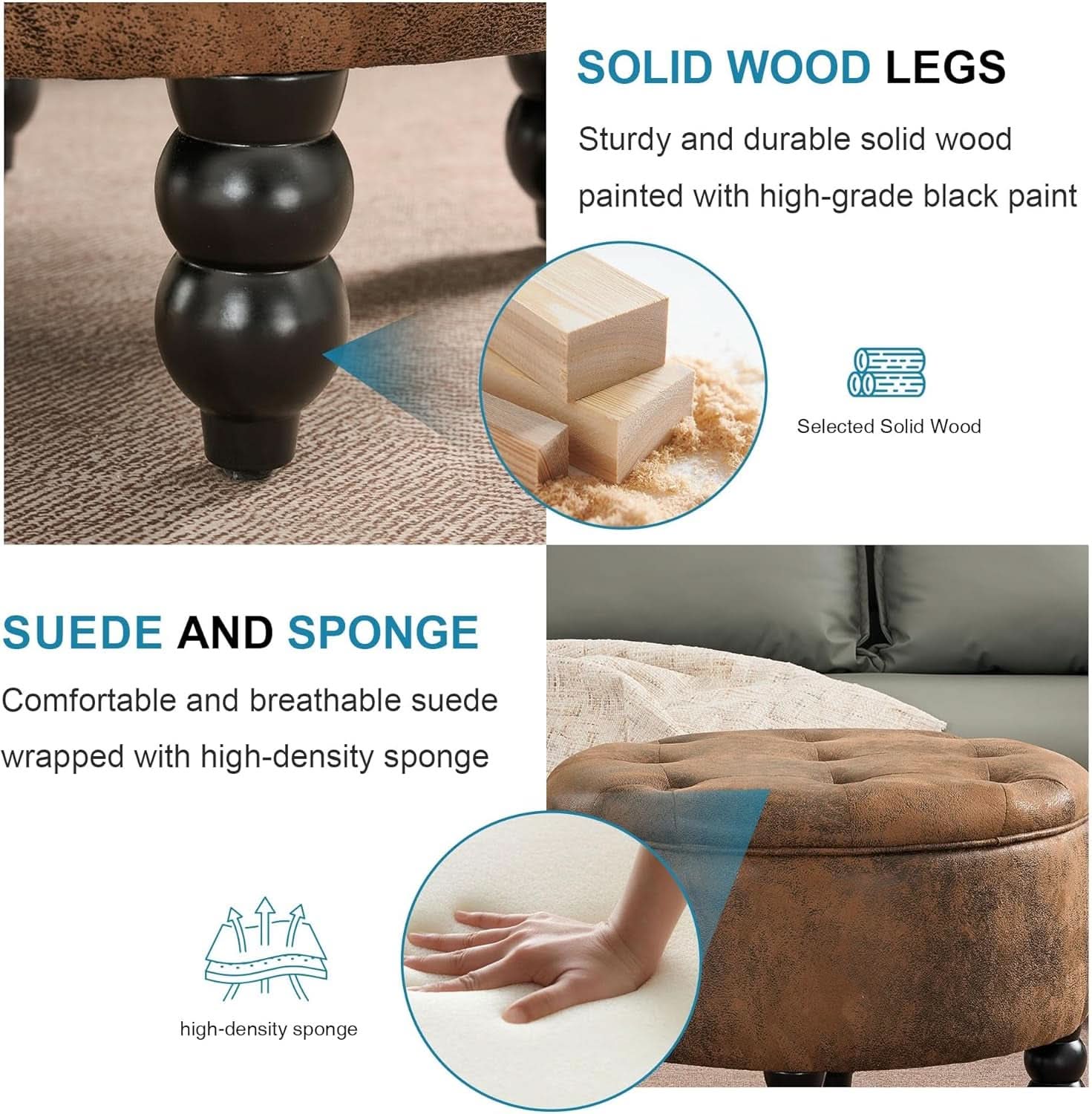 24 Inch Upholstered Storage Ottoman Featuring Tray
