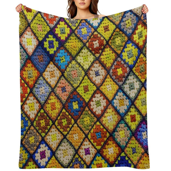 Crochet Granny Square Pattern Velvety-soft Throw Blanket