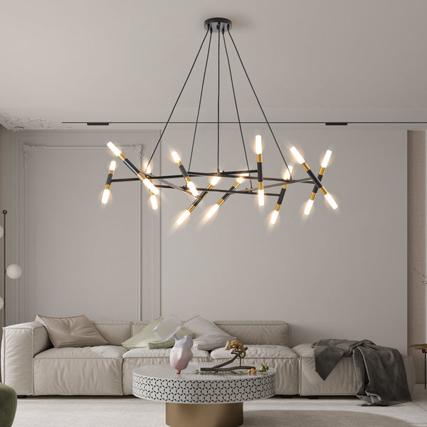 Modern Branch Chandelier with Frosted Tubes, Adjustable Height Pendant Light for Dining