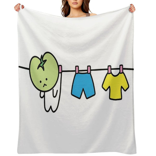 Kawaii Green Tomato Mascot No. 8 Wrinkle-free Throw Blanket